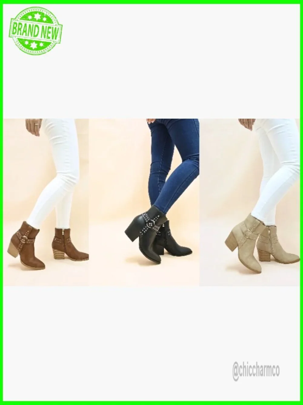 Chunky Stacked Heel Ankle Boots Pointed Toe Chelsea Combat Side Zipper Studded